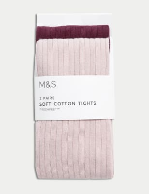 

Girls M&S Collection 2pk Cotton Rich Ribbed Tights (2-14 Yrs) - Wine Mix, Wine Mix