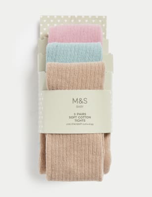 

Girls M&S Collection 3pk Cotton Rich Ribbed Tights (0-3 Yrs) - Multi, Multi