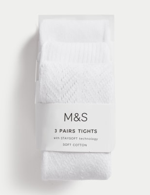 

Girls M&S Collection 3pk Cotton Rich Tights (0-2 Yrs) - White, White