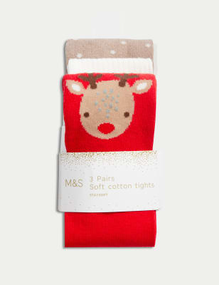 

Girls M&S Collection 3pk Cotton Rich Christmas Tights (0 Mths-3 Yrs) - Red Mix, Red Mix