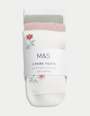 

Girls M&S Collection 3pk Cotton Rich Floral & Ribbed Tights (0-3 Yrs) - Light Pink Mix, Light Pink Mix