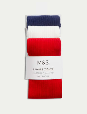 

Girls M&S Collection 3pk Cotton Rich Tights (0-3 Yrs) - Red Mix, Red Mix