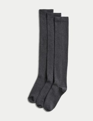 

Girls M&S Collection 3pk Cotton Rich Over the Knee Socks - Grey, Grey