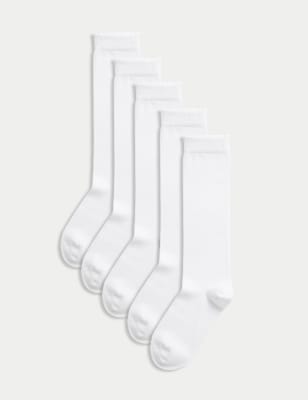 M&S Collection Girls 5pk of Knee High Socks - 4-7 - Grey, Black,Grey,Navy,White