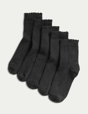 

Girls M&S Collection 5pk of Short Picot Socks, Black