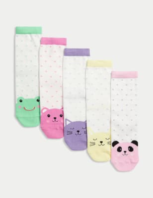 

Girls M&S Collection 5pk Cotton Rich Spotty Animal Socks - Multi, Multi