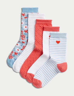 

Girls M&S Collection 5pk Cotton Rich Assorted Socks (6 Small - 7 Large) - Multi, Multi