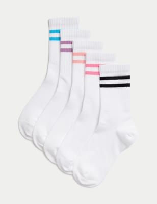 

Unisex,Boys,Girls M&S Collection 5pk Cotton Rich Ribbed Striped Sport Socks (6 Small - 7 Large) - White Mix, White Mix