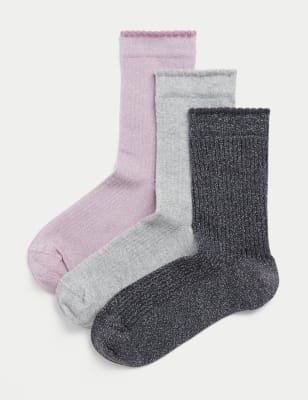 

Girls M&S Collection 3pk Cotton Rich Sparkle Socks (6 Small - 7 Large) - Multi, Multi