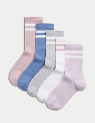 

Girls M&S Collection 5pk Cotton Rich Ankle Stripe Sports Socks (6 Small - 7 Large) - Multi, Multi