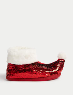 

Unisex,Boys,Girls M&S Collection Kids' Sequin Slipper Boots (13 Small - 6 Large) - Red, Red