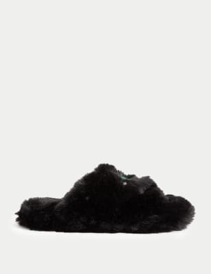 

M&S Collection Hausschuhe Wicked™ für Kinder mit Kunstfell (32-39,5) - Black, Black