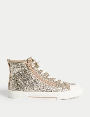 

Girls M&S Collection Kids' Glitter High Top Trainers (4 Small - 6 Large) - Gold, Gold