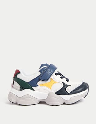 

Unisex,Boys,Girls M&S Collection Kids' Chunky Freshfeet™ Riptape Trainers (4 Small - 3 Large), White Mix