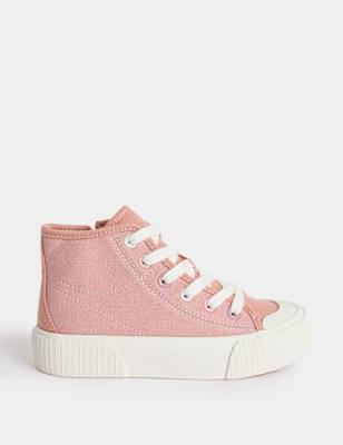 

Girls M&S Collection Kids' Canvas Freshfeet™ High Top Trainers (4 Small - 7 Large), Pink
