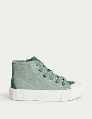 

Girls M&S Collection Kids' Canvas Freshfeet™ High Top Trainers (4 Small - 7 Large), Green