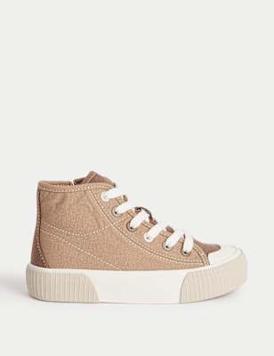 

Girls M&S Collection Kids' Canvas Freshfeet™ High Top Trainers (4 Small - 7 Large), Soft Brown