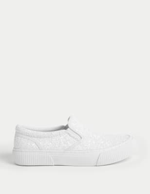 

Girls M&S Collection Kids' Glitter Slip-On Trainers (1 Large - 6 Large) - White, White