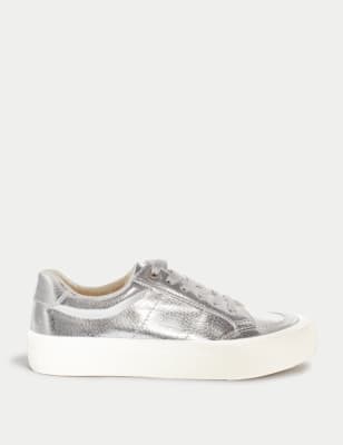 

Girls M&S Collection Kids' Freshfeet™ Metallic Trainers (3 Large - 6 Large) - Silver, Silver