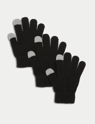 

Boys M&S Collection Kids' 3pk Magic Gloves - Black, Black