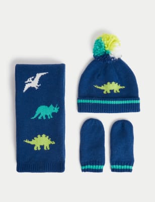 

Boys M&S Collection Kids' Dinosaur Hat, Scarf and Mitten Set (1-6 Yrs) - Navy, Navy