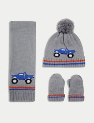 

Boys M&S Collection Kids' Truck Hat, Scarf and Mitten Set (1-6 Yrs) - Grey Mix, Grey Mix