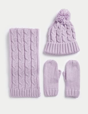 

M&S Collection Set aus Mütze, Schal und Fäustlingen für Kinder (1-13 J.) - Lilac, Lilac