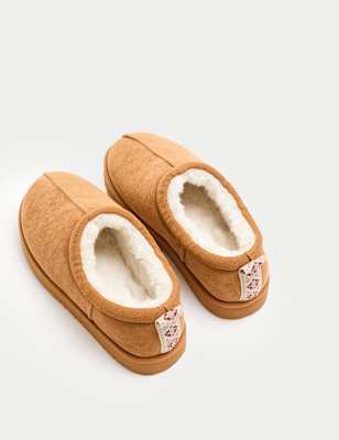 Unisex,Boys,Girls M&S Kids' Faux Fur Lined Slippers (9 Small - 7 Large), Tan