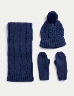 

Boys M&S Collection Kids' Cable Knit Hat, Scarf and Mitten Set (1-13 Yrs) - Indigo, Indigo