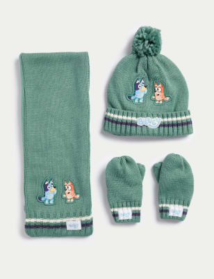 

Unisex,Boys,Girls M&S Collection Kids' Bluey Hat, Scarf and Mittens Set (1-6 Yrs) - Green, Green