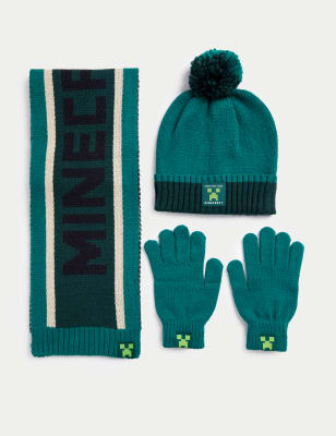 

Unisex,Boys,Girls M&S Collection Kids' Minecraft™ Hat, Scarf and Gloves Set (6-13 Yrs) - Green, Green