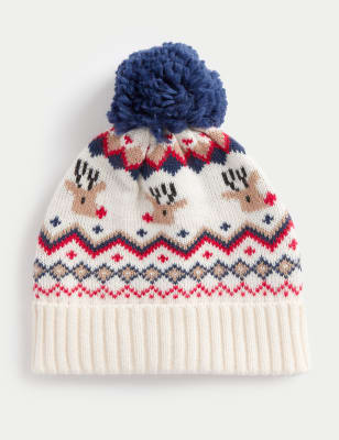 

Unisex,Boys,Girls M&S Collection Kids' Fair Isle Reindeer Winter Hat (1-13 Yrs) - Ecru Mix, Ecru Mix