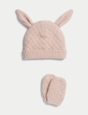 

Girls M&S Collection Kids' Bunny Ears Hat and Mitten Set (0-6 Yrs) - Light Pink, Light Pink