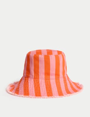 

Girls M&S Collection Kids' Pure Cotton Striped Wide Brim Bucket Hat (1-13 Yrs), Pink Mix