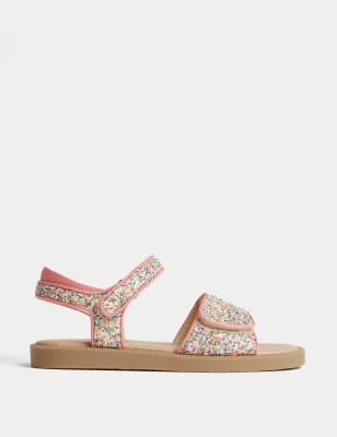 

M&S Collection Sandalias infantiles con velcro y brillos (4 pequeño-2 grande) - Coral Mix, Coral Mix