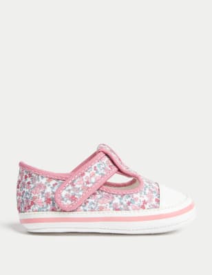 

M&S Collection Kinderwagenschuhe aus Canvas mit Klettverschluss und Blumenmuster (0-18 M.) - Pink Mix, Pink Mix