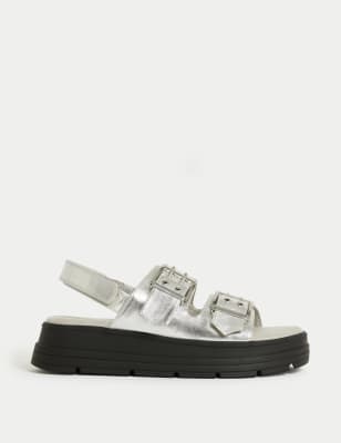 

Girls M&S Collection Kids' Chunky Buckle Footbed Sandals (1 Large - 6 Large), Silver