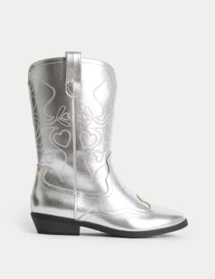

Girls M&S Collection Kids' Western Boots (9 Small - 6 Large), Silver