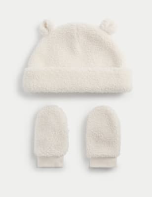 

Unisex,Boys,Girls M&S Collection Kids' Borg Hat and Mittens Set (0-3 Yrs) - Ivory, Ivory