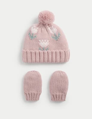 

Girls M&S Collection Floral Hat and Mitten Set (0 Mths-3 Yrs) - Dusted Pink, Dusted Pink