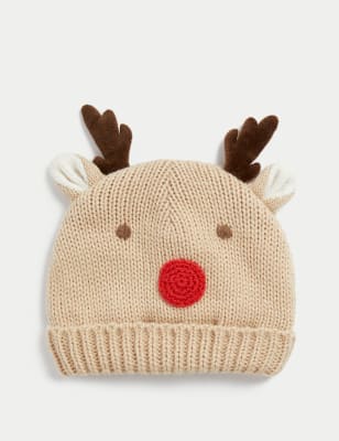 

Unisex,Boys,Girls M&S Collection Kids' Reindeer Winter Hat (0-3 Yrs) - Buff, Buff