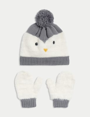 

Unisex,Boys,Girls M&S Collection Kids' Penguin Hat and Mitten Set (0-3 Yrs) - Grey Mix, Grey Mix