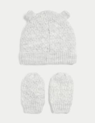 

Unisex,Boys,Girls M&S Collection Kids' 2pc Bear Hat & Mittens Set (0-3 Yrs), Grey