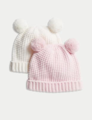 

Unisex,Boys,Girls M&S Collection Kids' 2pk Winter Hats (0 Mths-3 Yrs) - Pink Mix, Pink Mix