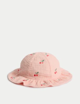 

Girls M&S Collection Kids' Pure Cotton Cherry Sun Hat (0-3 Yrs) - Pink, Pink