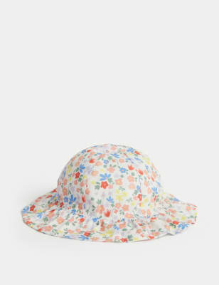 

M&S Collection Gorro para verano infantil 100% algodón floral reversible (1-6 años) - Pink Mix, Pink Mix