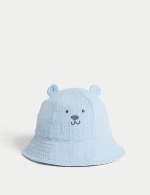

M&S Collection Sonnenhut aus reiner Baumwolle mit Bärenmotiv (0-18 M.) - Blue, Blue