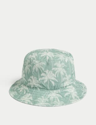 

M&S Collection Gorro para verano infantil 100% algodón con diseño de palmeras (1-13 años) - Green, Green