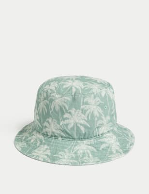 

M&S Collection Sonnenhut für Kinder aus reiner Baumwolle mit Palmenmotiv (1-13 Jahre) - Green, Green