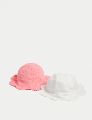 

Girls M&S Collection Kids' 2pk Pure Cotton Sun Hats (0-18 Mths) - White Mix, White Mix